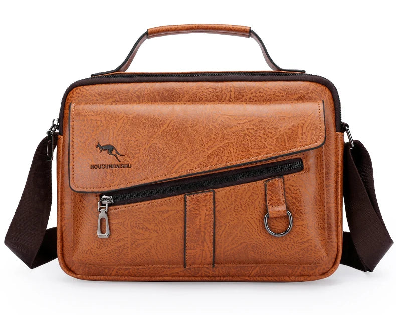 Kangaroo Brand Men Shoulder Bag Leather Messenger Bag For Men Office Business Briefcase Small Handbag Male Crossbody Side Bags