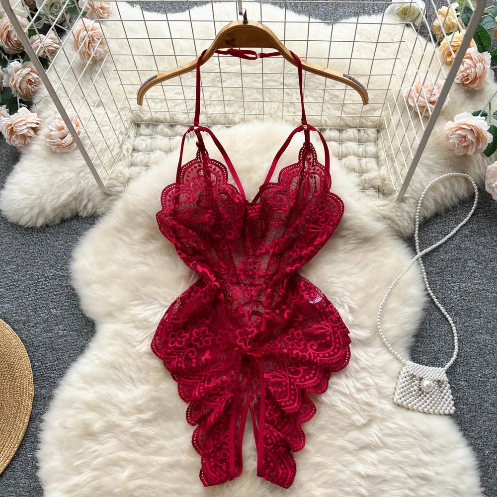 CHILLGIO Sexy Floral Lace Strappy Rompers Women Transparent Erotic Tight Combination Catsuits Club One Piece Backless Bodysuits