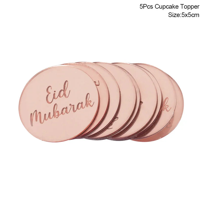 Golden Eid Mubarak Acrylic Cake Toppers Castle Moon CupCake Topper for Ramadan Islamic Muslim Festival Party Cake DIY Decoration