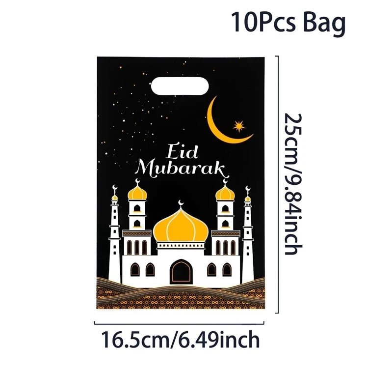 50pcs Eid Mubarak Gift Bags Plastic Bag Cookie Candy Ramadan Kareem Decoration 2024 Islamic Muslim Party Packaging Bag Pouch