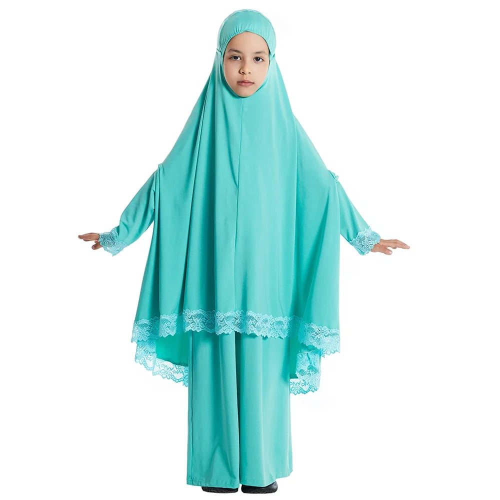 Traditional Muslim Kids Khimar Abaya Dress Islamic Big Hijab Burka Long Skirts Arab Shawls Headscarf Prayer Robe Ethnic Clothing