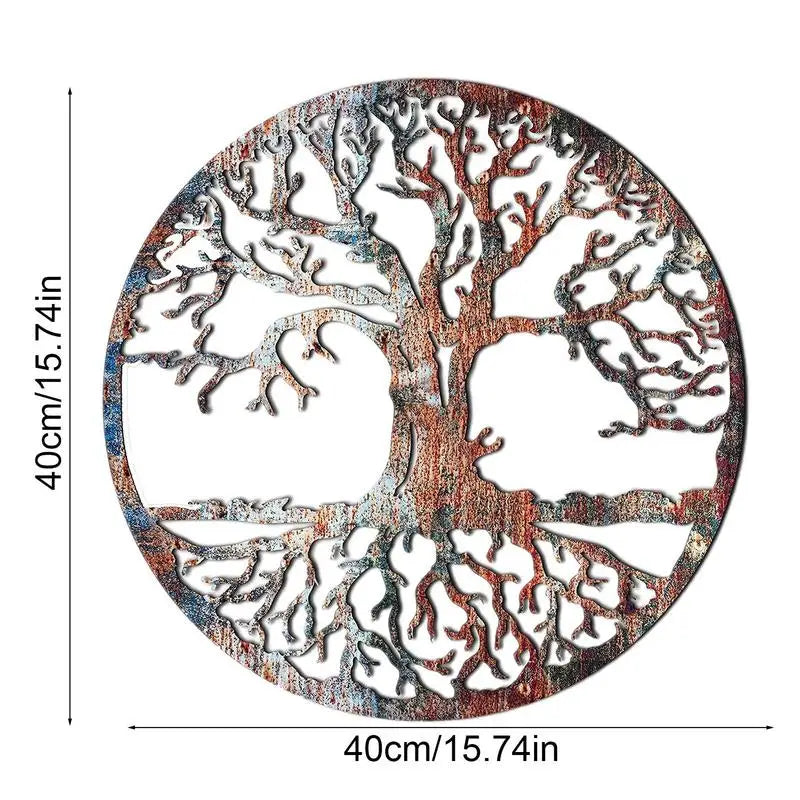 2D Iron Tree Wall Sculpture Life Tree Silhouette Decor Life Tree Wall Art Hollowed Out Hanging Sign For Farmhouse Home Wall