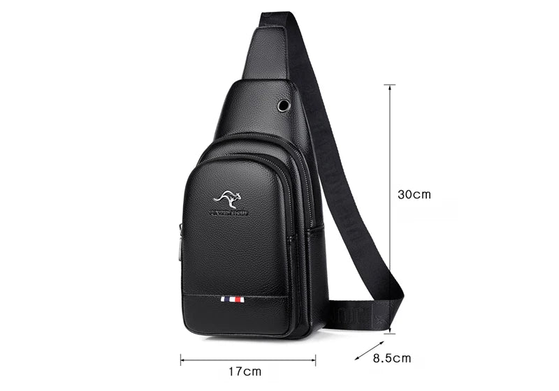 Kagaroo Luxury Brand Chest Pack Men Crossbody Bag Leather Chest Bag Travel Sling Bag Black Brown Messenger Shoulder Bag Male