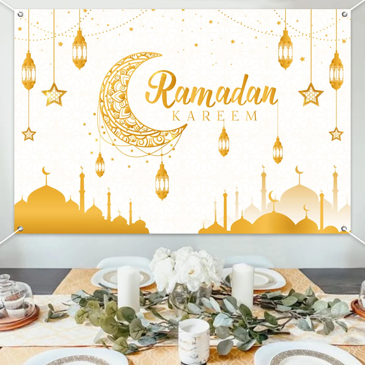 Ramadan Kareem Backdrop Eid Mubarak Background Photo Booth Ramadan Decoration For Home 2025 Islam Muslim Party Supplies