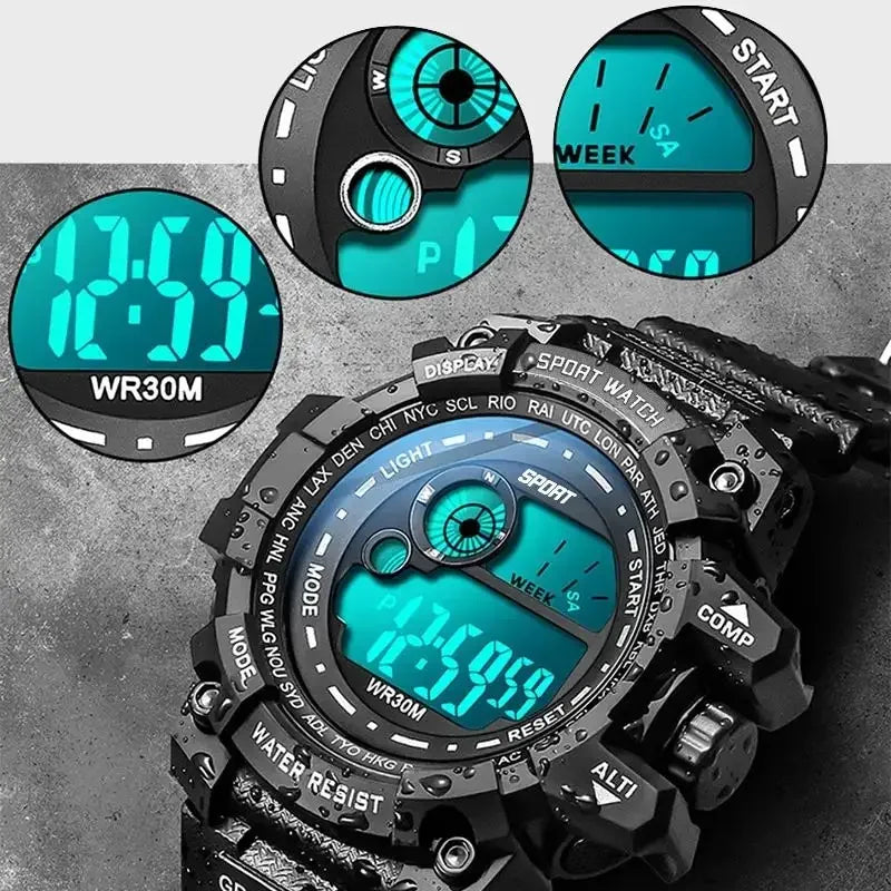 YIKAZE Men's Sport Watch Stopwatch Count Down Multifuction Men Digital Watches Waterproof Outdoor Military Clock Gift Watch