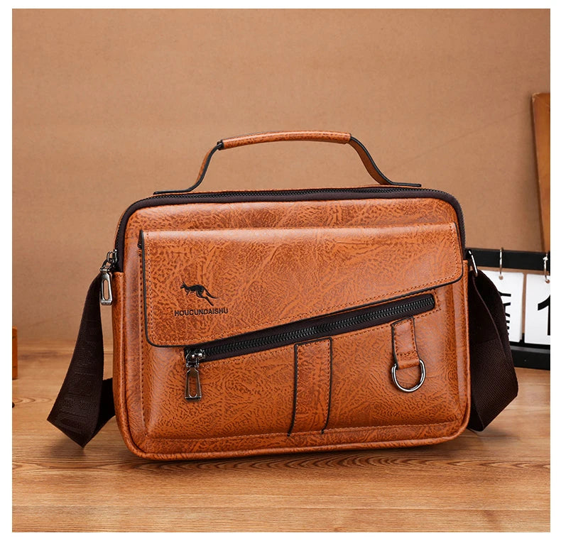 Kangaroo Brand Men Shoulder Bag Leather Messenger Bag For Men Office Business Briefcase Small Handbag Male Crossbody Side Bags