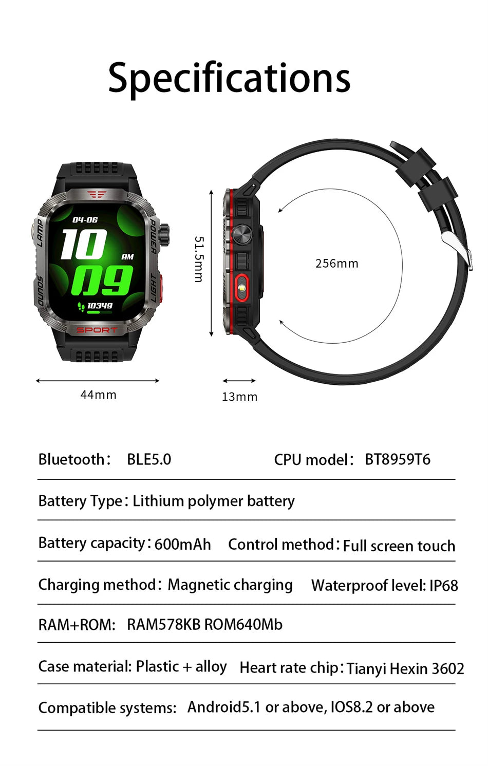 2024 New For Xiaomi Military Outdoor Smart Watch Men's 600 mAh Battery Waterproof Fitness Blood Oxygen Bluetooth Call Smartwatch