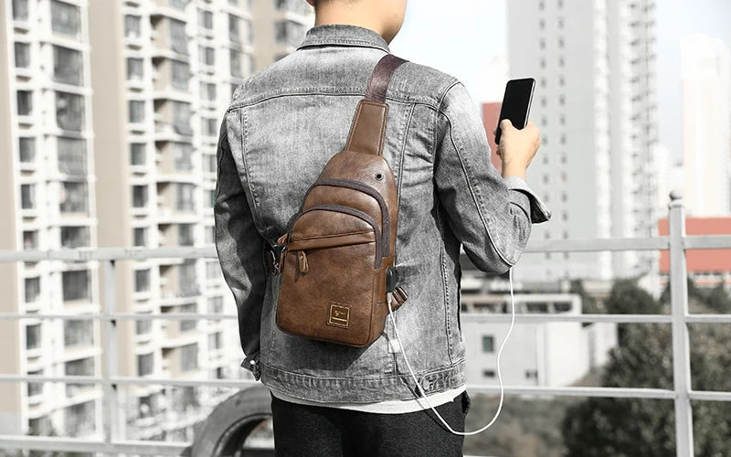 Kangaroo Luxury Brand Men Chest Bag Leather Messenger Crossbody Bag Black Brown Chest Pack Vintage Casual Men Shoulder Bags