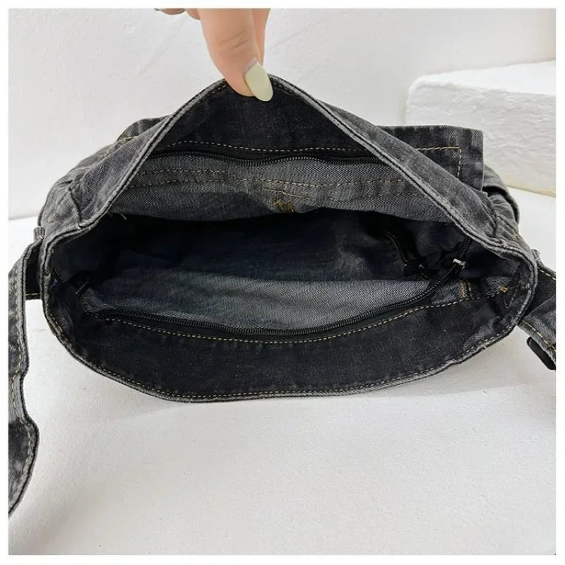 Denim Vintage Messenger Bag for Women Tote Handbag Fashion Jeans Crossbody Shoulder Bag Large Capacity Causal Ladies Satchel Bag