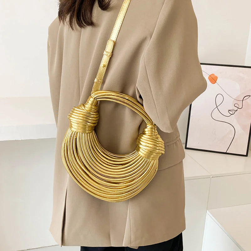 Handbags for Women 2024 New Gold Luxury Designer Brand Handwoven Noodle Bags Rope Knotted Pulled Hobo Silver Evening Clutch Chic