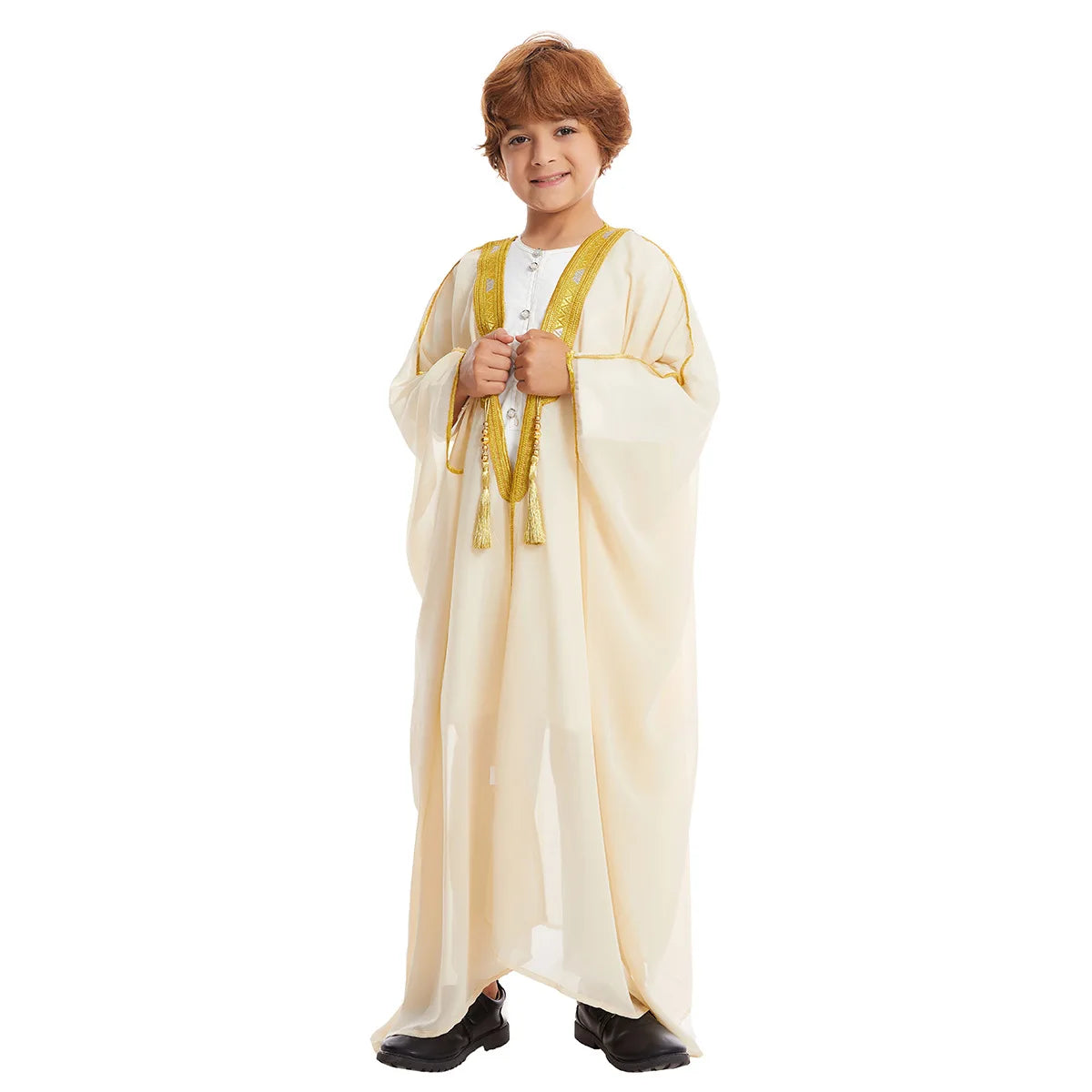 Islamic Kids Jubba Thobe Tassel Embroidered Dubai Luxury Moroccan Robe for Boys Ramadan Eid Long Sleeve Abaya Kids Daily Dress