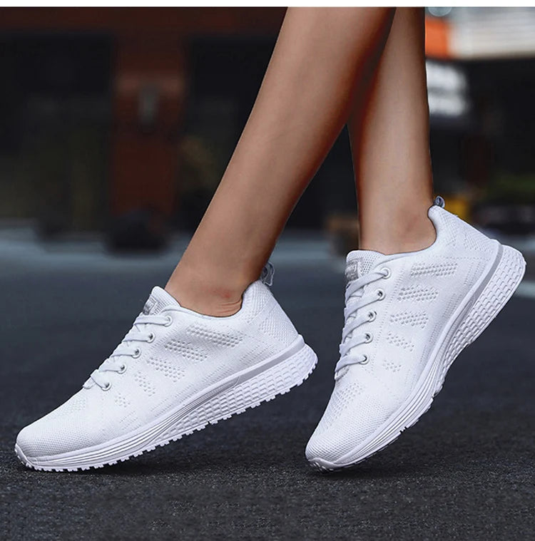 Women's Sneakers 2024 New Fashion Breathable Solid Color Walking Sneakers Women Mesh Fabric Lace Up Shoes Women Female Footwear