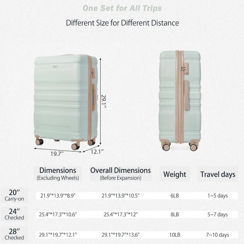 Luggage Sets 3 Piece Suitcase, Hardside Suit case with Spinner Wheels Lightweight TSA Lock, Ivory/Brown, 20/24/28 Inch