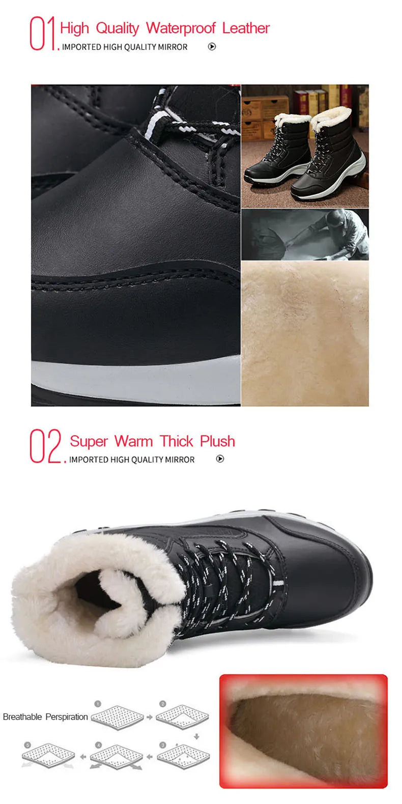 Snow Boots Women Platform Boots Non-slip Women Winter Shoes Fur Warm Ankle Boots for Women Wedges Waterproof Thigh High Boots