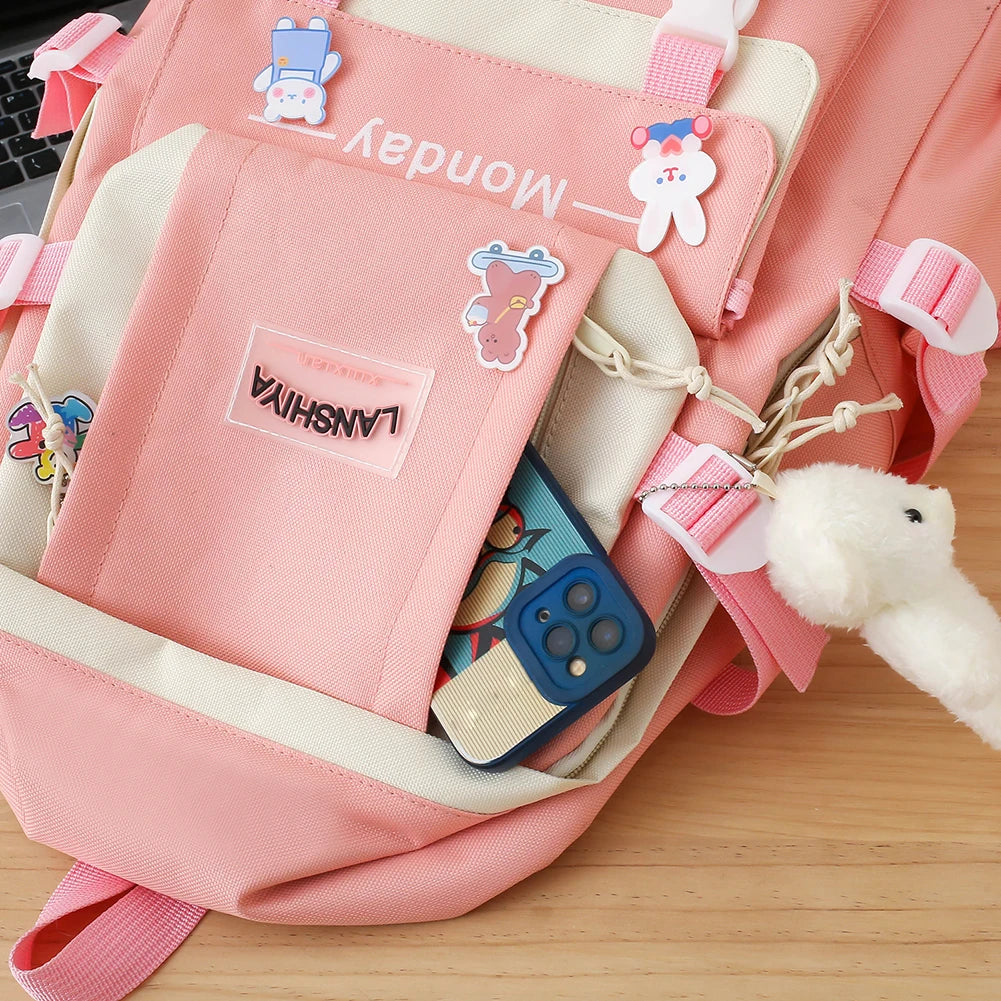 Women School Backpacks Schoolbag Canvas 4in1 For Teenagers Girls Student College Book Bag Satchel CasualBolsas Mochilas