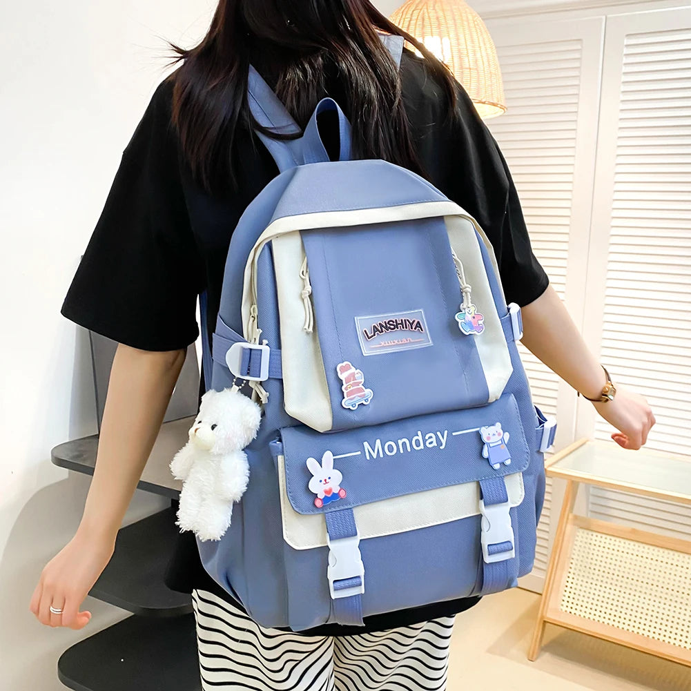 Women School Backpacks Schoolbag Canvas 4in1 For Teenagers Girls Student College Book Bag Satchel CasualBolsas Mochilas