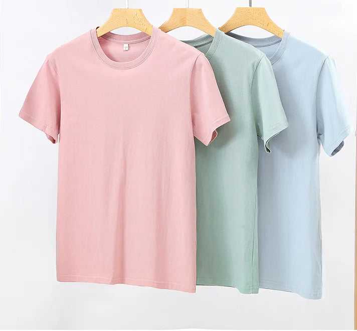 Cotton O-neck T-shirt Men's Solid Color Loose Short-sleeved Top Unisex Lovers T-shirt Men Women Black White Half-sleeve