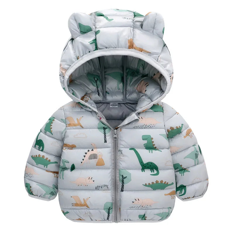 Baby Kids Jacket For Girls Hooded Coats Winter Children Cartoon Print Light Outerwear Infants Girls Boys Jacket Cotton Down Coat