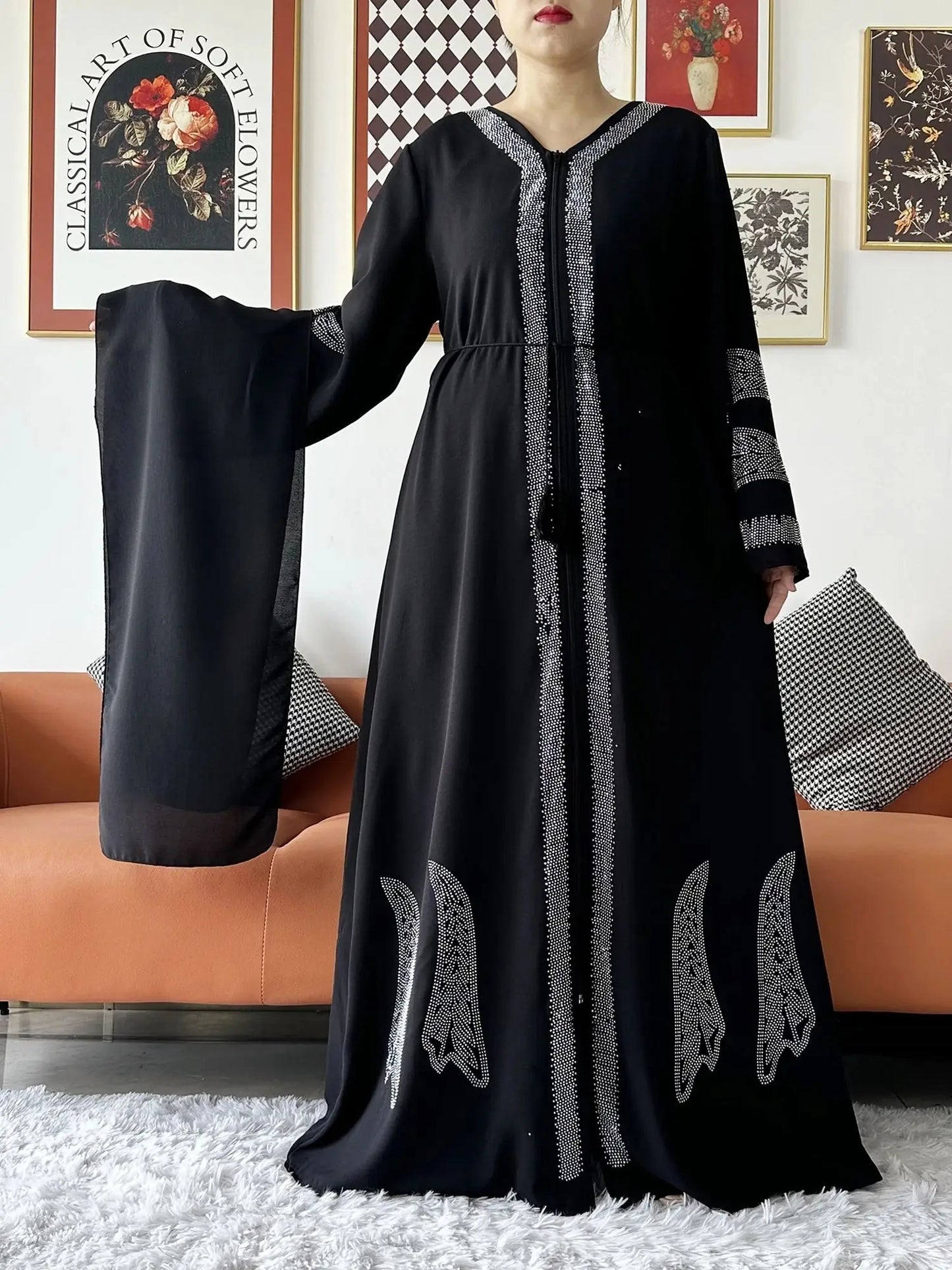 New Women Elegant Dress Chiffon Open Abaya with Zipper Muslim Women Dress Islamic Clothing Cardigan Abaya Women Muslim Dress