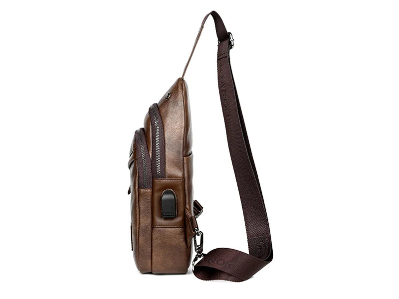 Kangaroo Luxury Brand Men Chest Bag Leather Messenger Crossbody Bag Black Brown Chest Pack Vintage Casual Men Shoulder Bags