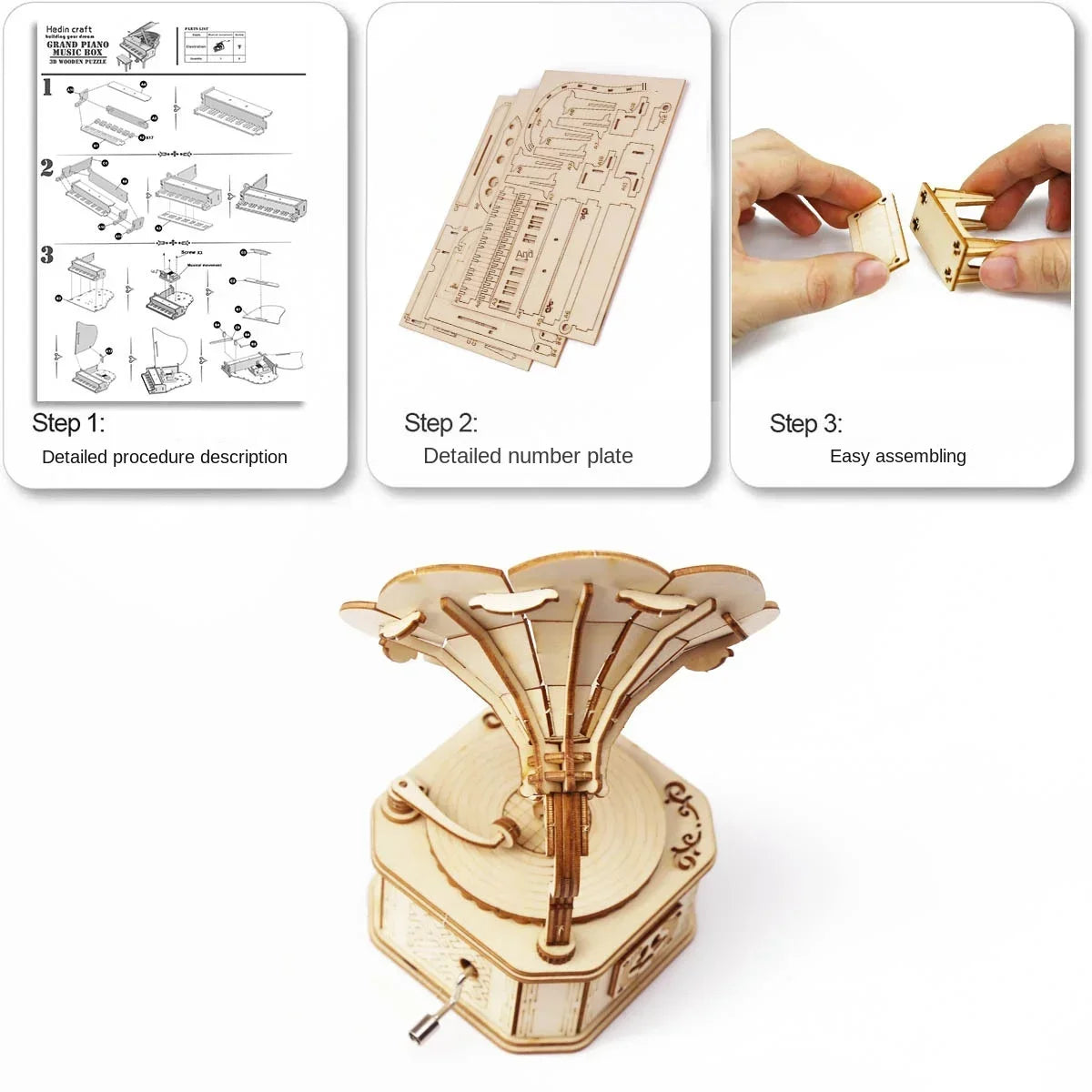 3D Wood Gramophone Puzzle Set Toys for Child Building Blocks Kits DIY Assembling Mechanical Music Box Models Craft To Build Gift