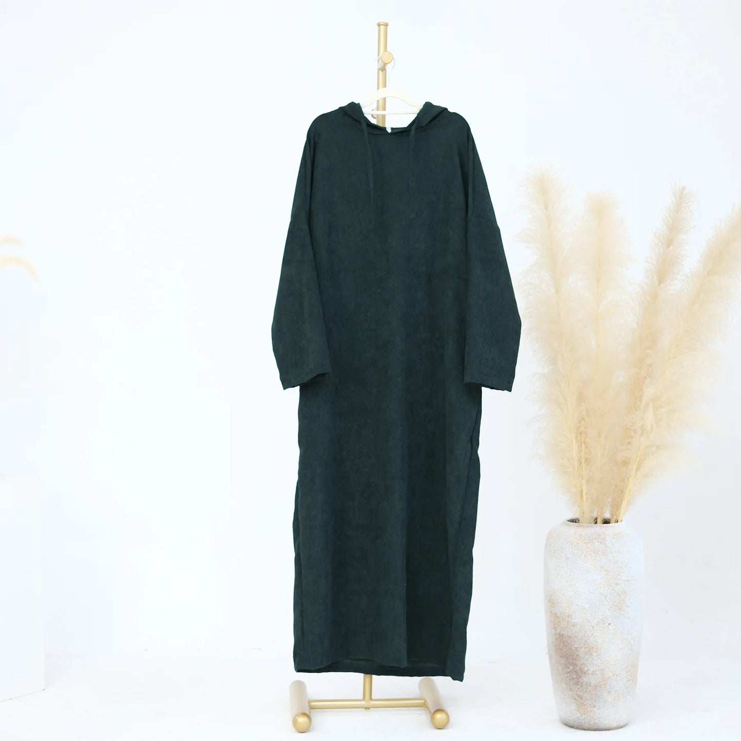 Corduroy Modest Closed Plain Long Sleeve Abaya Long Dress Kaftan Islamic Eid Ramadan Clothes Dresses Long Robe Female Vestidos