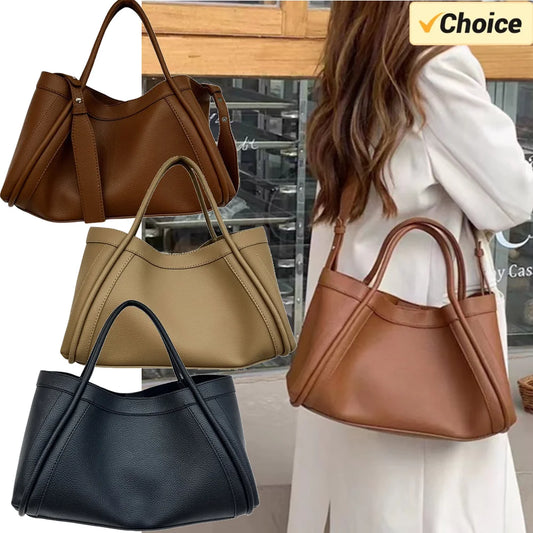 Large Capacity Soft Leather Satchel Bag Classic Solid Color Simple Casual Tote Bags Ladies Single Shoulder Handbag Shopper Bag