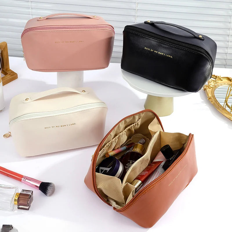 Large Travel Cosmetic Bag for Women Leather Makeup Organizer Female Toiletry Kit Bags Make Up Case Storage Pouch Luxury Box