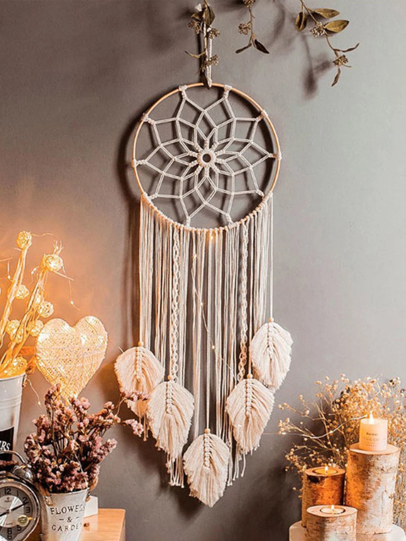 Macrame Dream Catcher Bohemian Leaf Wall Hanging Nordic Decor Boho Handmade Tapestry Ornaments for Home Living Room Decoration