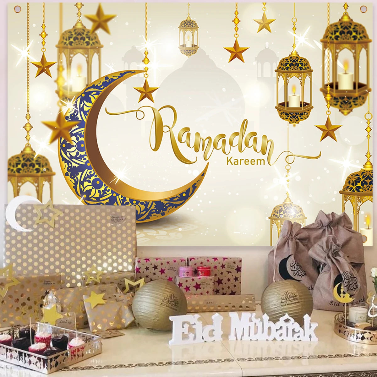 Ramadan Kareem Backdrop Eid Mubarak Background Photo Booth Ramadan Decoration For Home 2025 Islam Muslim Party Supplies