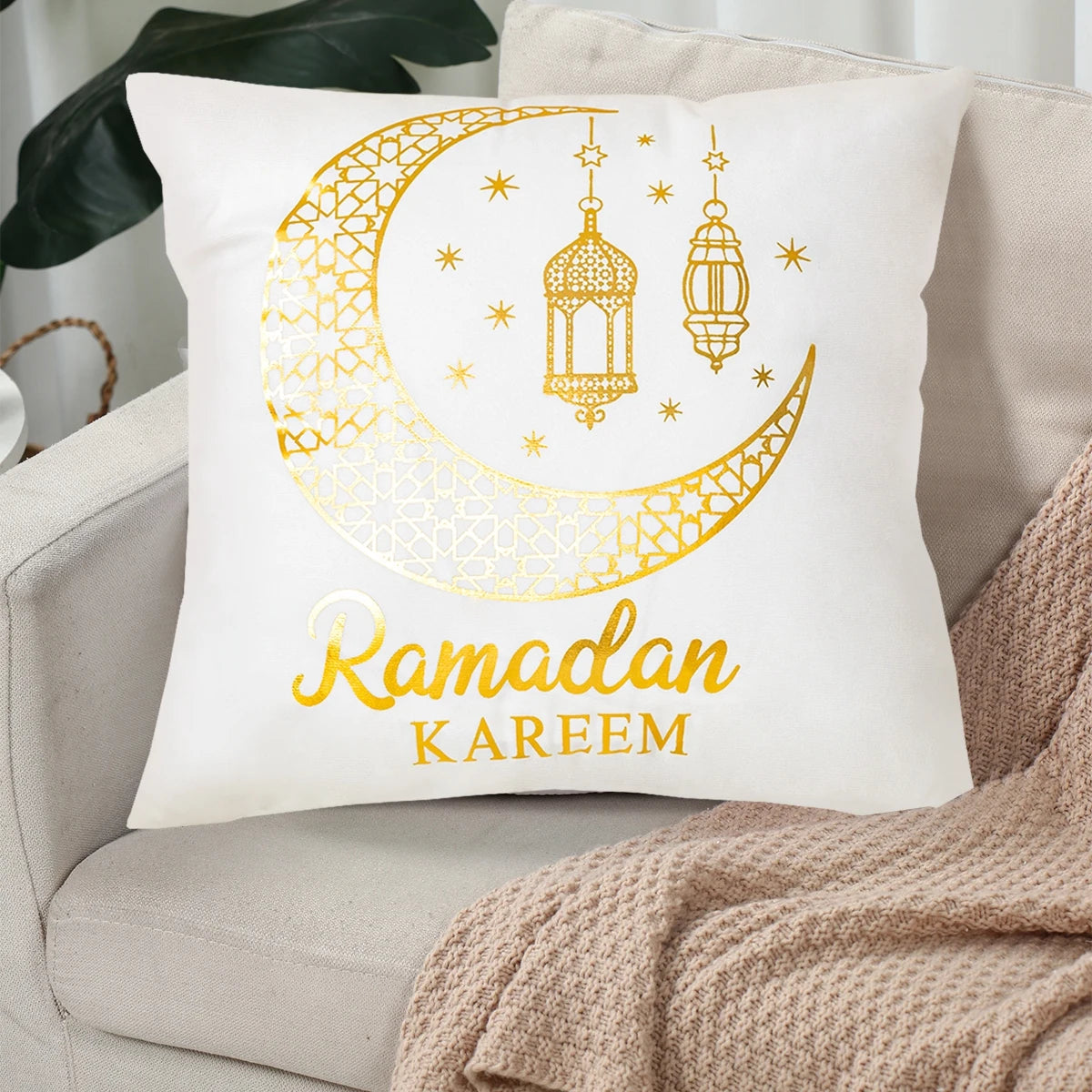 Eid Mubarak Cushion Cover Ramadan Decoration 2025 For Home Gold Foil Pillow Cover Ramadan Kareem Islamic Muslim Eid Al Adha Gift