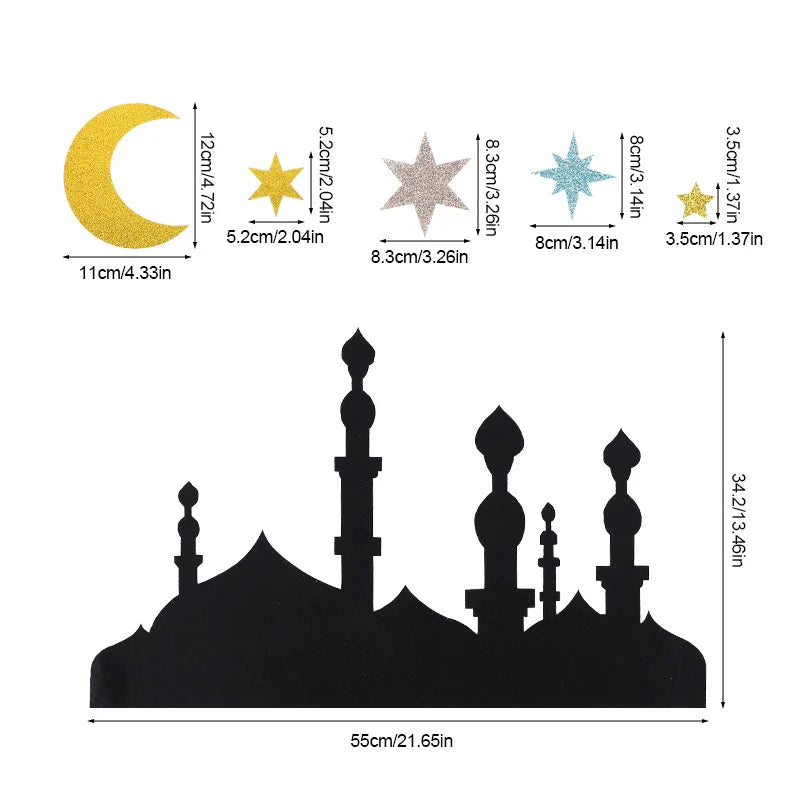 2025 Eid Mubarak Wall Sticker Room Door DIY Decals Ramadan Kareem Home Decoration Moon Star Window Sticker Islamic Muslim Party