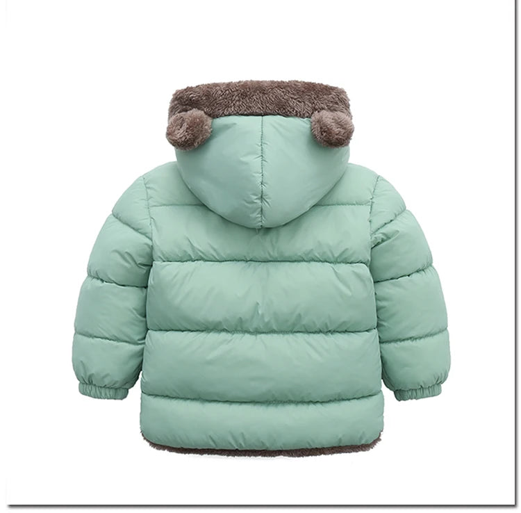 Children Thick Down Jackets Winter Thicken Plush Coats For Boys Girls Solid Color Hooded Jackets 2-6 Years Kids Parka Outerwear