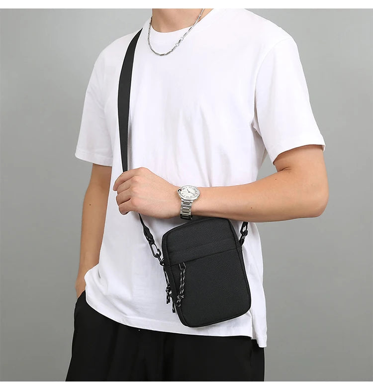 Messenger Sling Bags For Men Casual Canvas Small Zipper Crossbody Pouch Simple Small Crossbody Shoulder Bag Mini Men Phone Bag