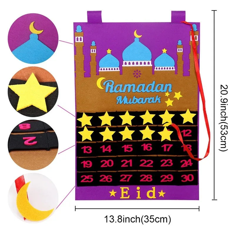 Ramadan Countdown Felt Calendar Eid Mubarak Decorations For Home Islamic Muslim Party Decor Ramadan Kareem Eid Al Adha Kid Gifts