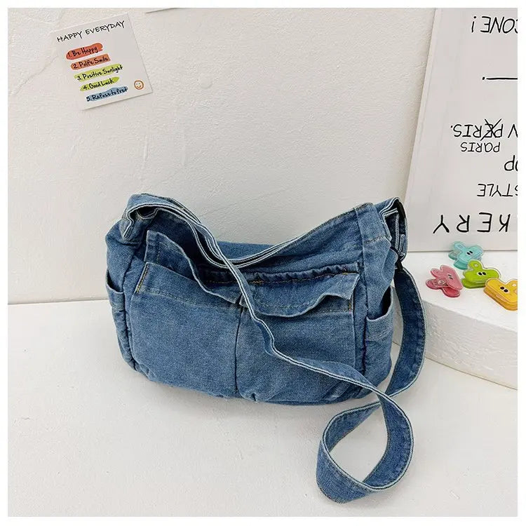 Denim Vintage Messenger Bag for Women Tote Handbag Fashion Jeans Crossbody Shoulder Bag Large Capacity Causal Ladies Satchel Bag