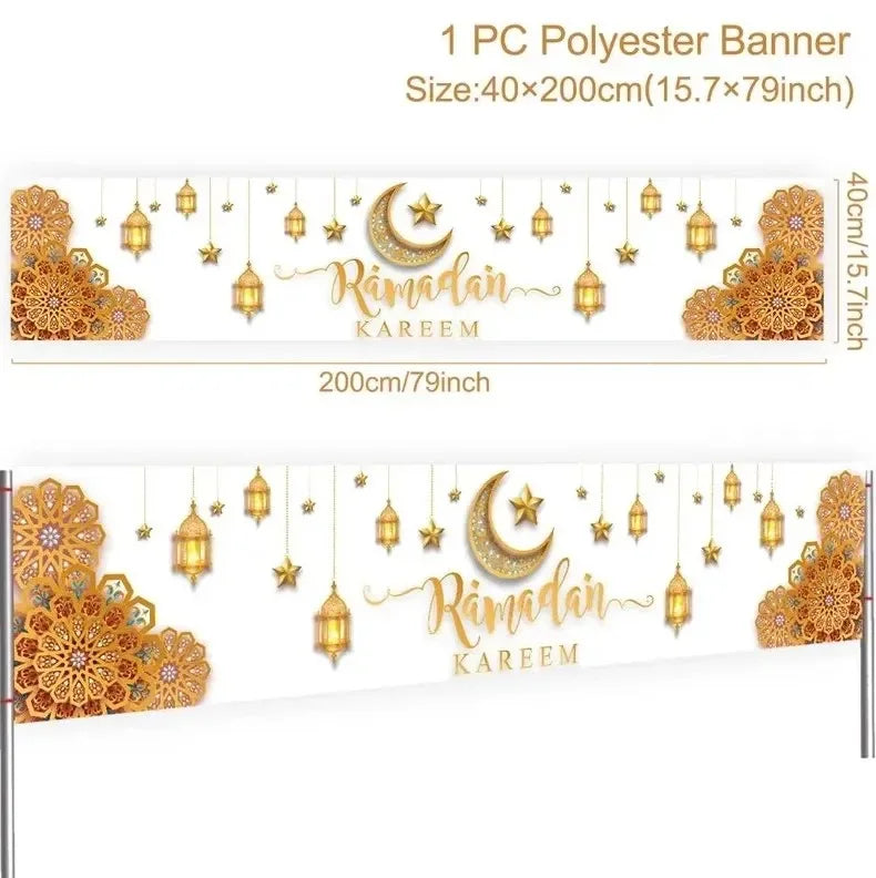 Eid Mubarak Outdoor Banner Flag Ramadan Decoration For Home 2024 Islamic Muslim Party Decor Gifts Ramadan Kareem Eid Al-Adha