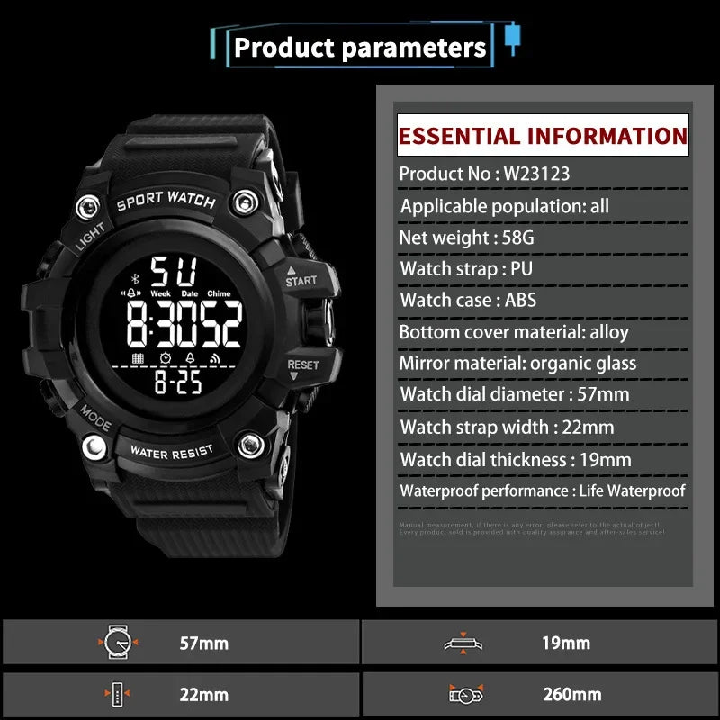 YIKAZE Men's Sport Watch Multifunction Military Sports Men Watch Clock Big Dial Digital watches Waterproof Electronic Wristwatch