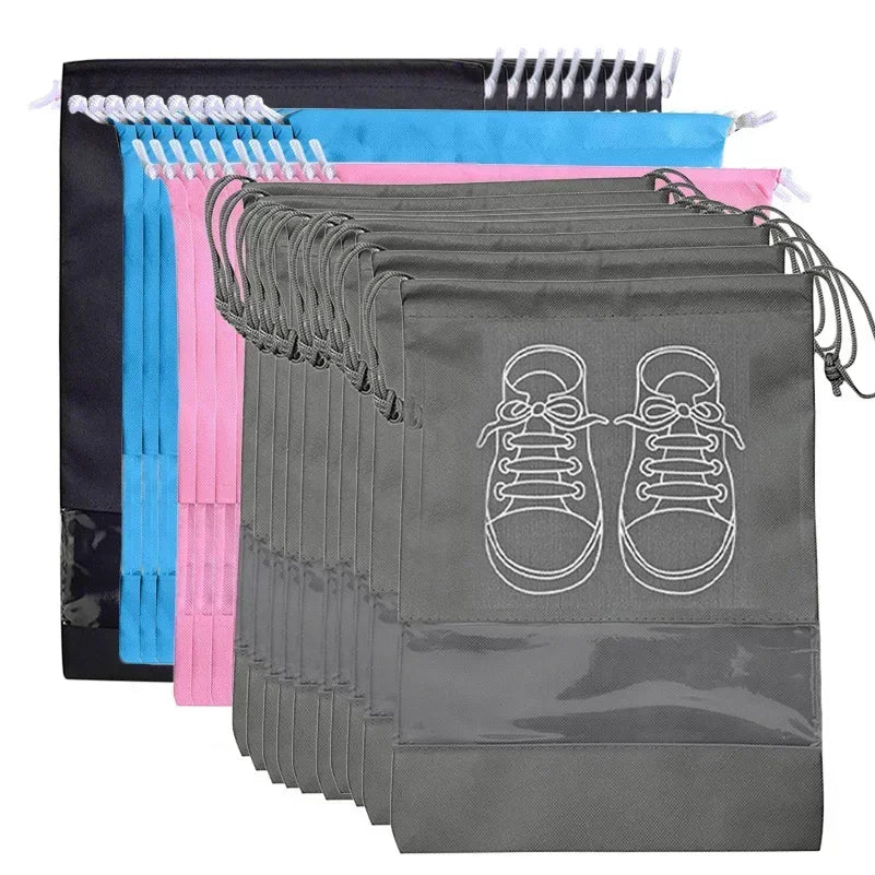 10/5pcs Shoes Storage Organizer Bags Non-woven Travel Portable Closet Bag Waterproof Pocket Clothing Tranparent Hanging Bag