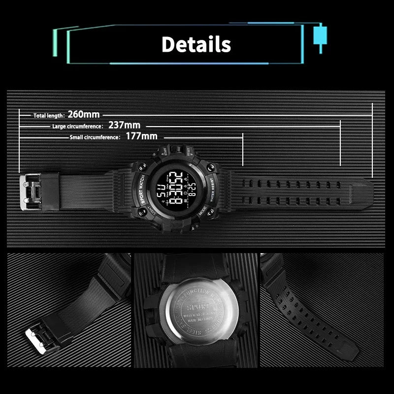 YIKAZE Men's Sport Watch Multifunction Military Sports Men Watch Clock Big Dial Digital watches Waterproof Electronic Wristwatch