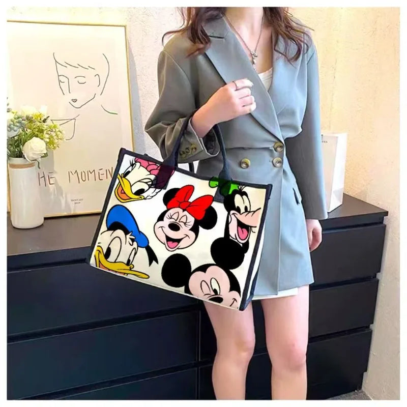 New Disney Minnie Fashion Cartoon Canvas Large Capacity Women's Shoulder Bag Commuting Casual Versatile Tote Crossbody Bag