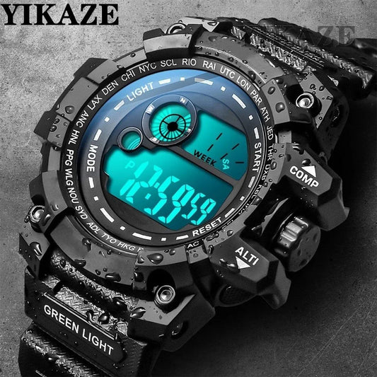 YIKAZE Men's Sport Watch Stopwatch Count Down Multifuction Men Digital Watches Waterproof Outdoor Military Clock Gift Watch