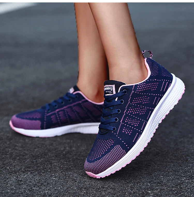 Women's Sneakers 2024 New Fashion Breathable Solid Color Walking Sneakers Women Mesh Fabric Lace Up Shoes Women Female Footwear