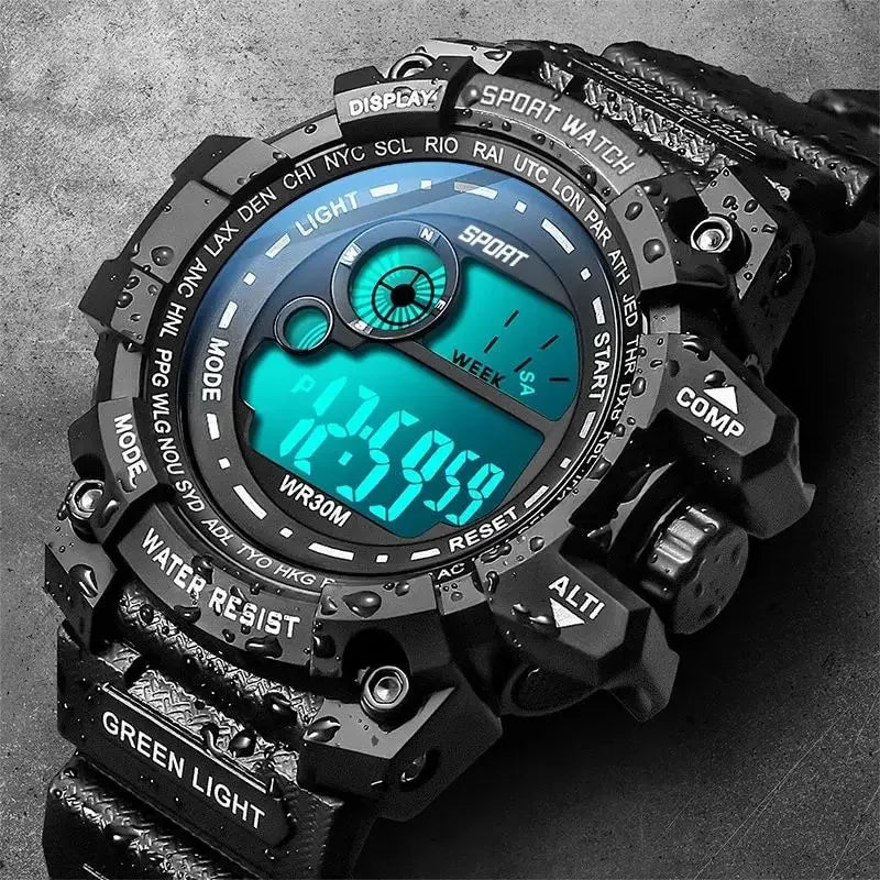 YIKAZE Men's Sport Watch Stopwatch Count Down Multifuction Men Digital Watches Waterproof Outdoor Military Clock Gift Watch