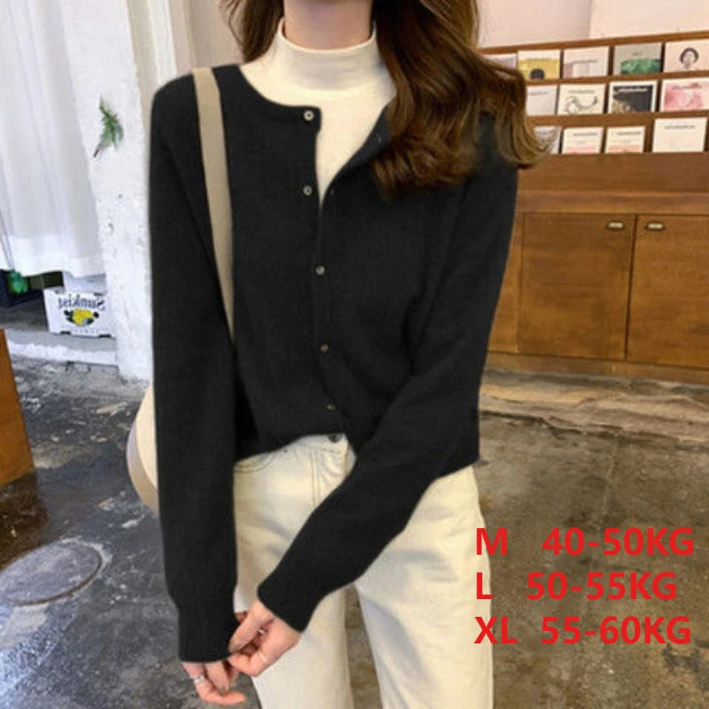 Spring Autumn Knitted Cardigan Women's Elegant Loose Solid Sweater Coat Soft All Match Multicolor Korean Commuting Cardigan