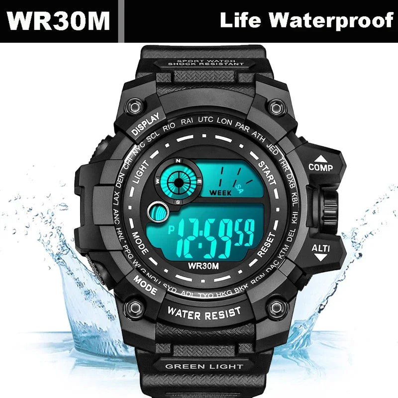 YIKAZE Men's Sport Watch Stopwatch Count Down Multifuction Men Digital Watches Waterproof Outdoor Military Clock Gift Watch