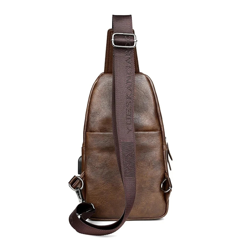 Kangaroo Luxury Brand Men Chest Bag Leather Messenger Crossbody Bag Black Brown Chest Pack Vintage Casual Men Shoulder Bags