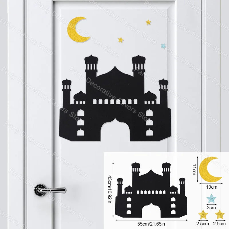 2025 Eid Mubarak Wall Sticker Room Door DIY Decals Ramadan Kareem Home Decoration Moon Star Window Sticker Islamic Muslim Party