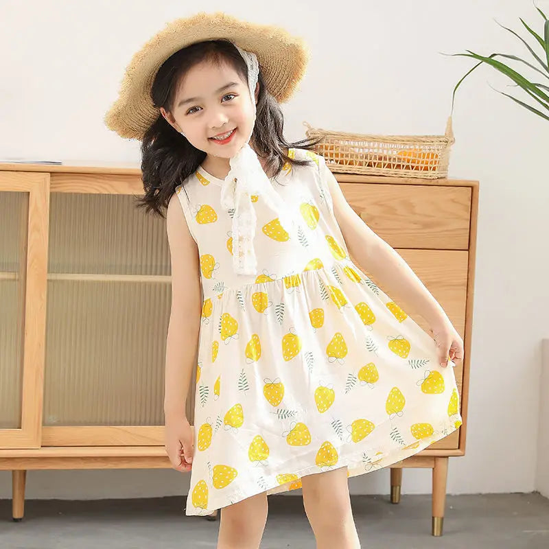 Girl Dress Cotton Summer Kids Clothes Girls Children Flower Dresses Sleeveless Princess Party Outfit Children's Clothing