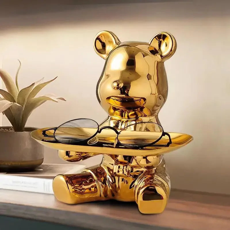 Entrance Key Storage Ornament Creative Cartoon Plating Violent Bear Tray Desktop Ornament Living Room TV Cabinet Home Decoration